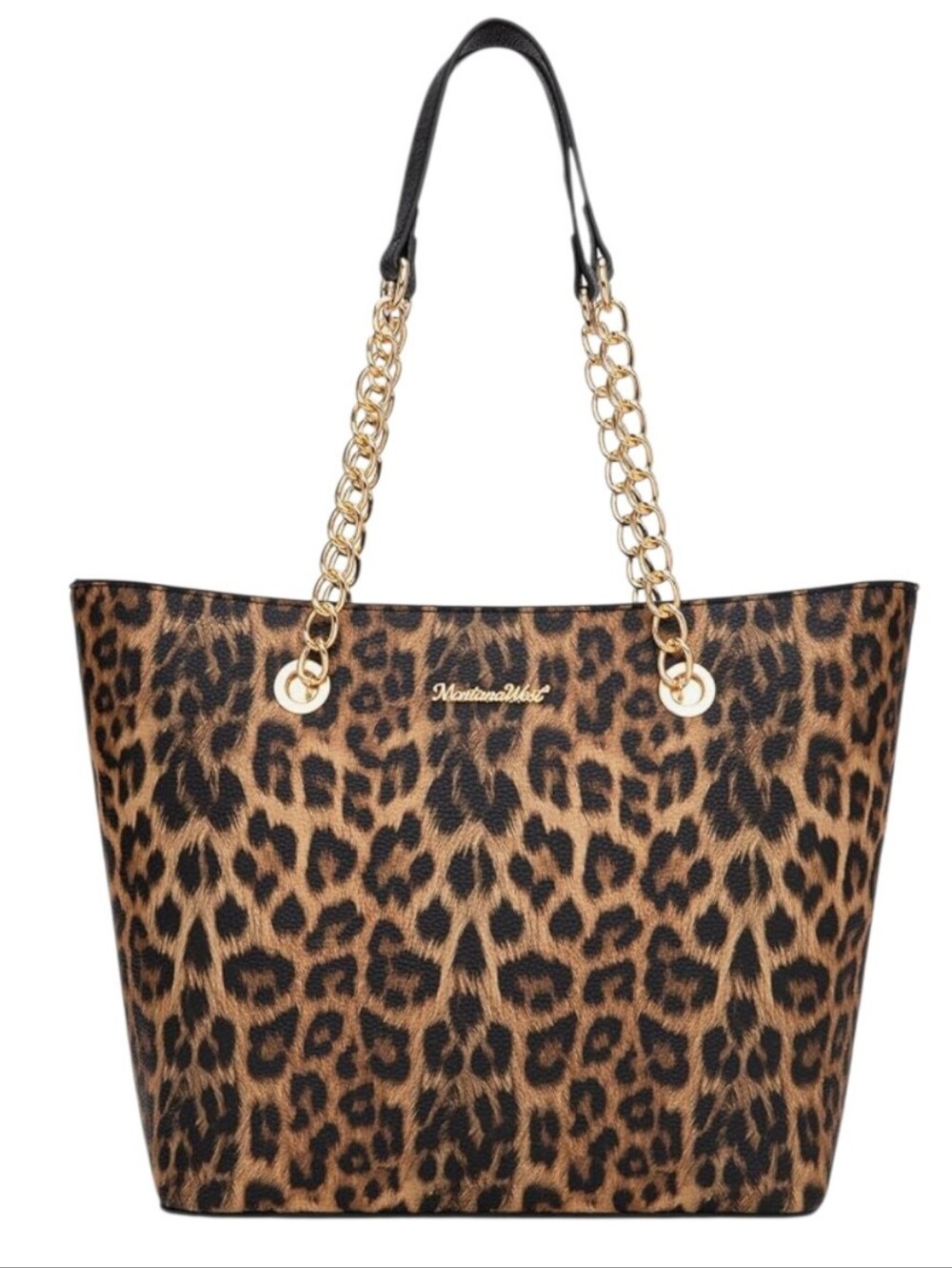 Montana West Womens Leopard Top Handle Handbag Tote with Gold Chain Handle Purse